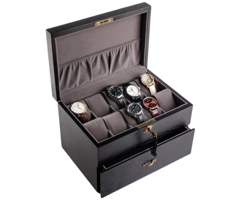 coffret à montre de luxe : coffret élégant en bois contenant plusieurs montres de luxe