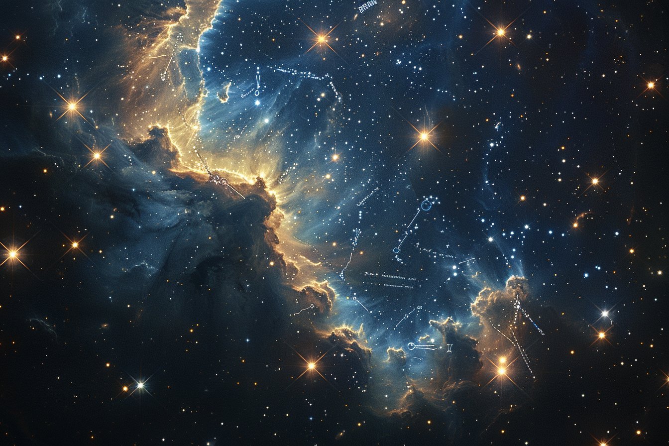 branding astral : illustration mêlant symboles astrologiques et concepts de marketing