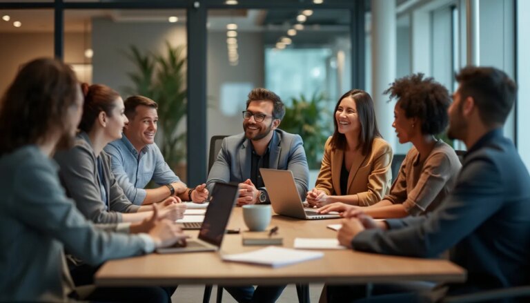 engagement professionnel : équipe collaborative et motivée au travail
