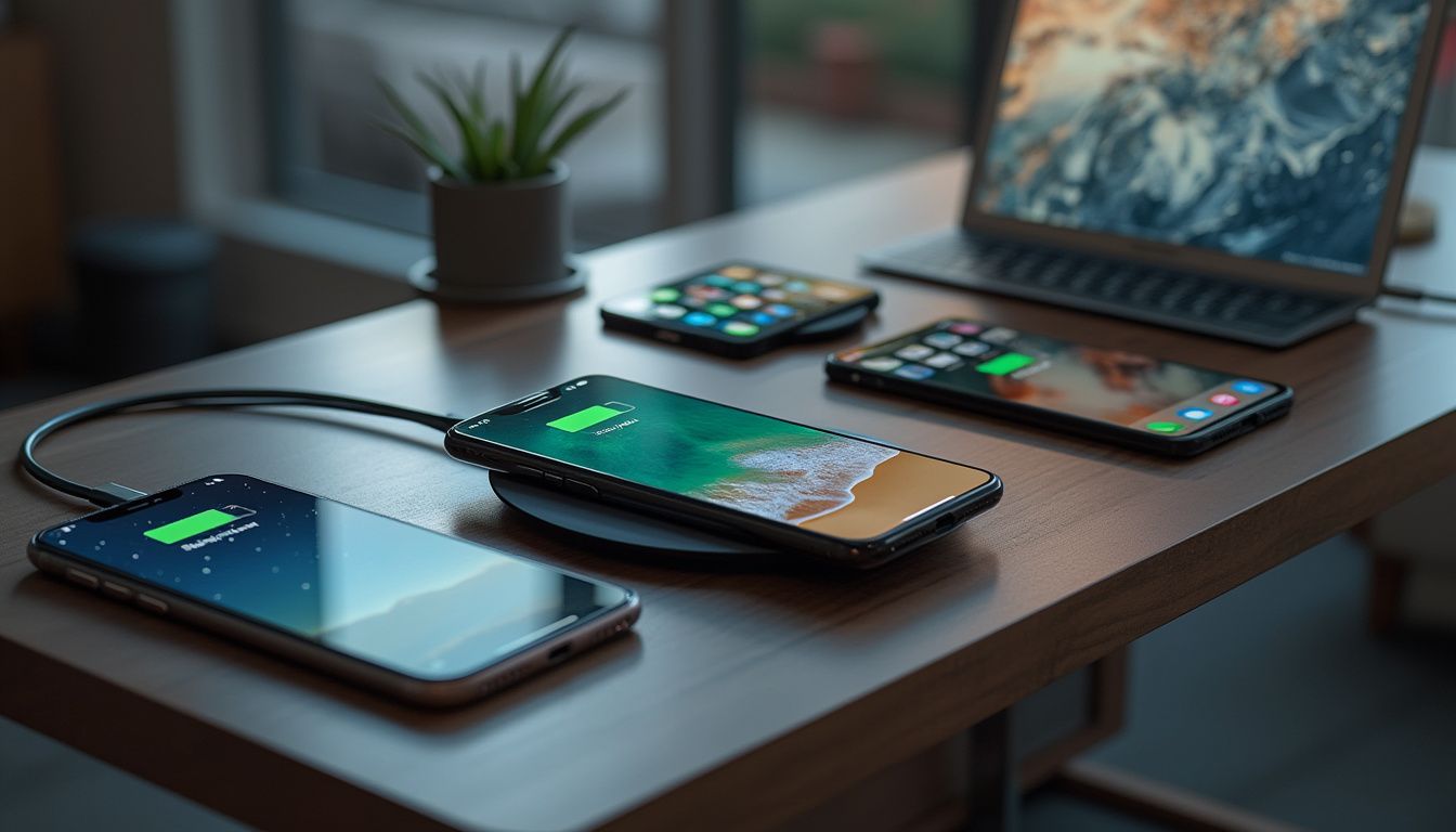 recharge sans fil : smartphone en cours de recharge sans câble