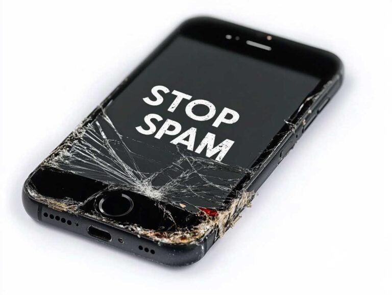 filtrage appels spam iPhone : écran d'iPhone affichant une notification d'appel spam bloqué
