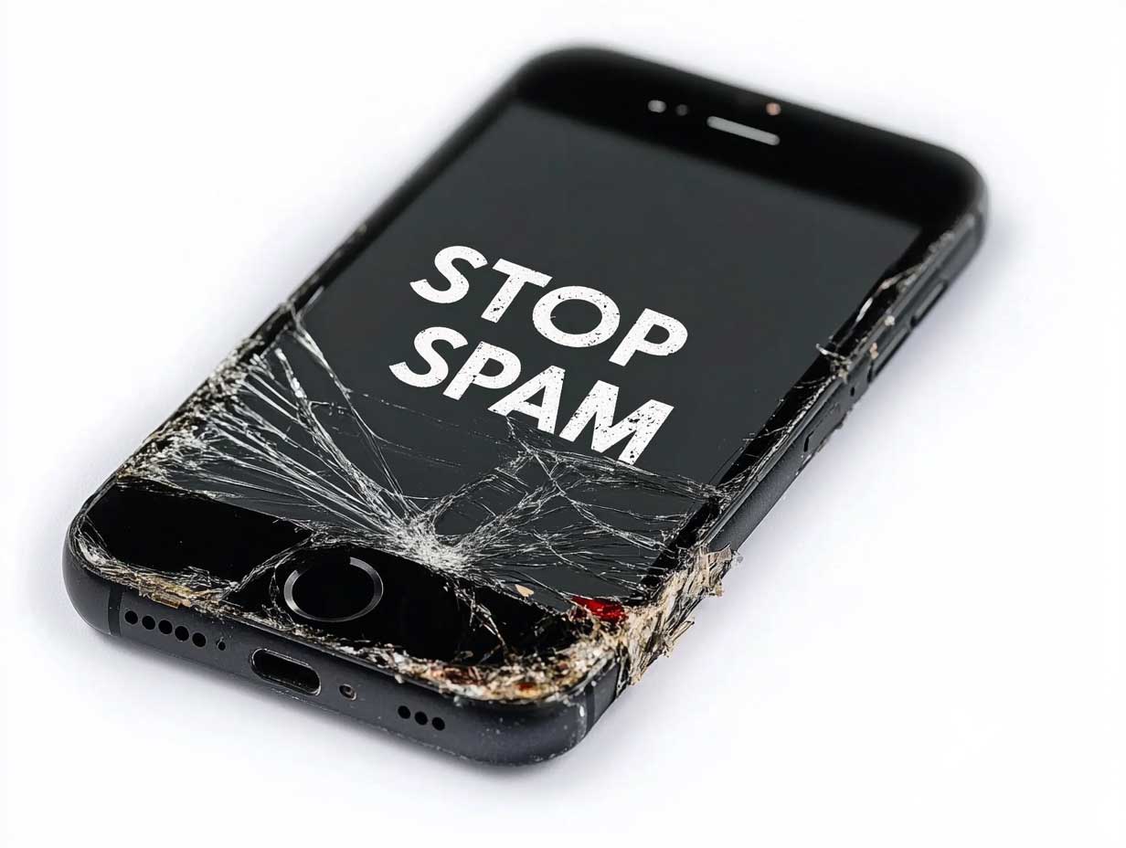 filtrage appels spam iPhone : écran d'iPhone affichant une notification d'appel spam bloqué
