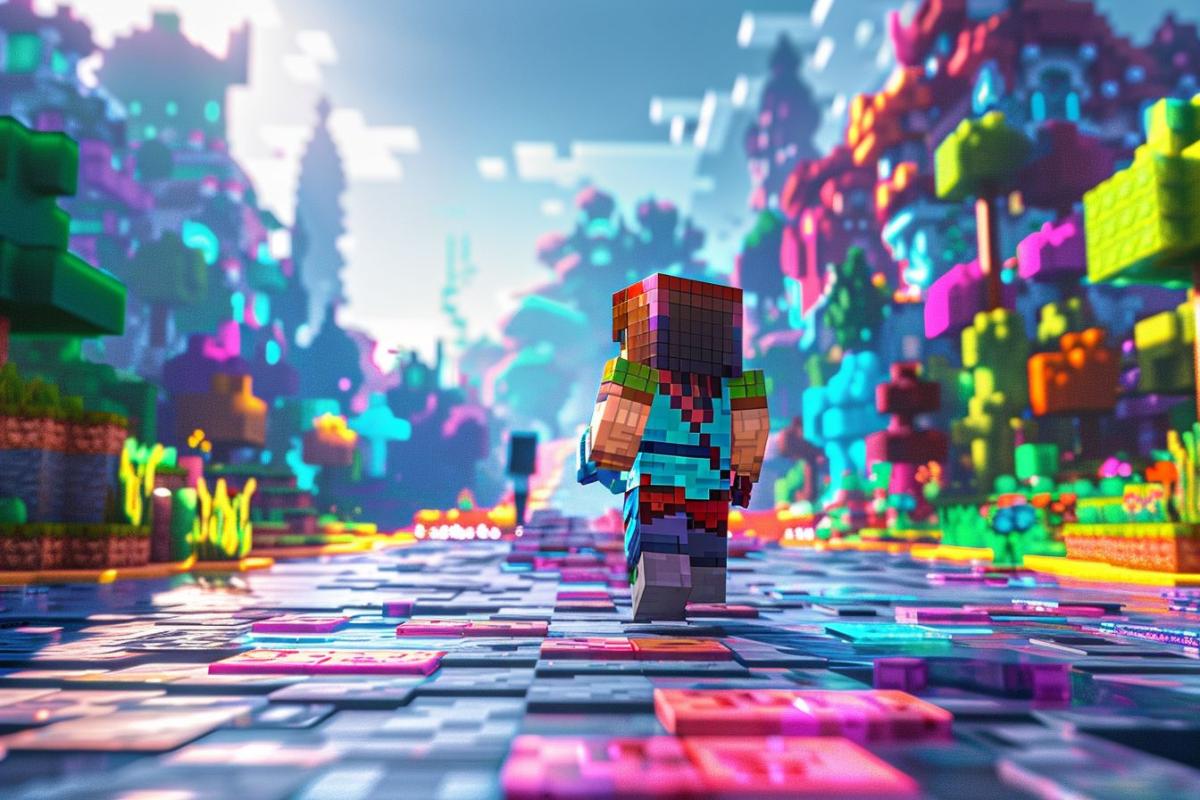 Minecraft le film : affiche officielle du film Minecraft avec personnages pixélisés