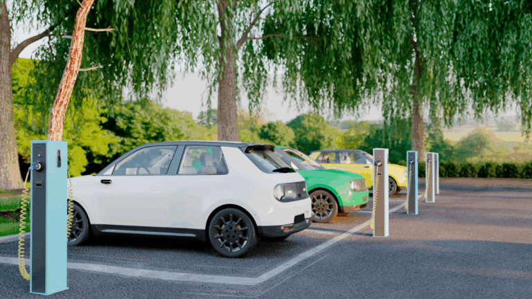 voiture électrique : affichage d'une voiture électrique en milieu urbain avec une indication de zone à faibles émissions