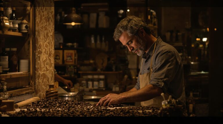 Haunted Chocolatier : illustration pixel-art d'une chocolaterie mystérieuse et hantée