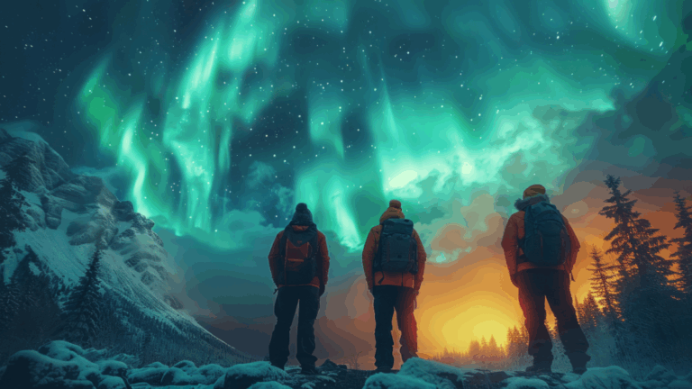 aurores boréales : ciel nocturne français illuminé par des aurores colorées