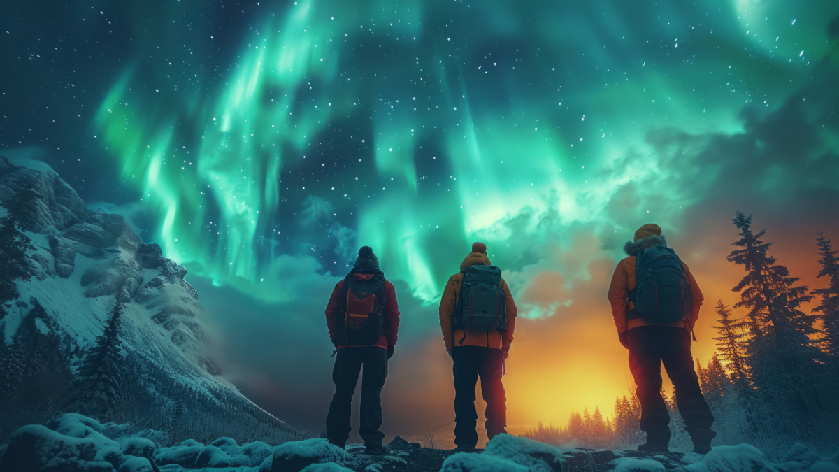 aurores boréales : ciel nocturne français illuminé par des aurores colorées