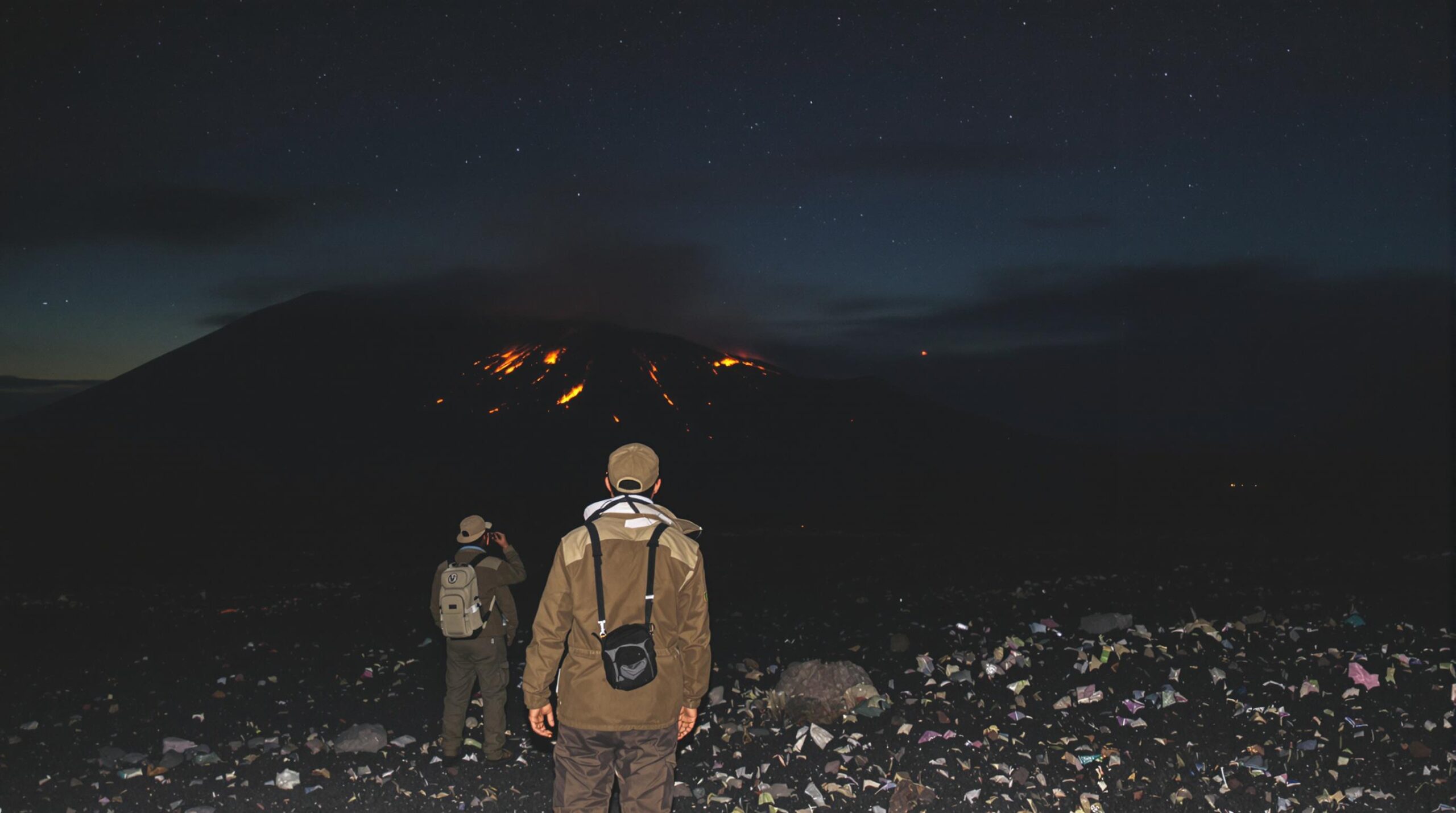 coulée pyroclastique : image d'une coulée pyroclastique spectaculaire de l’Etna éclairée dans la nuit
