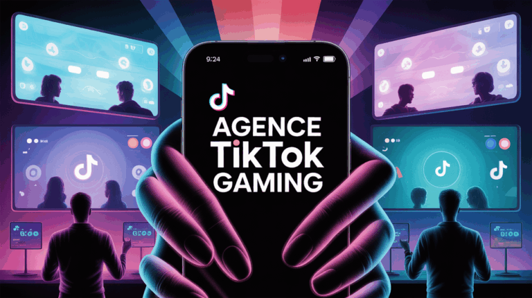 Illustration agence TikTok gaming manette smartphone FYP
