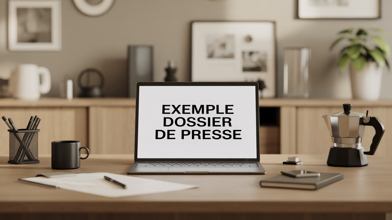 Exemple dossier de presse sur bureau avec ordinateur et accessoires