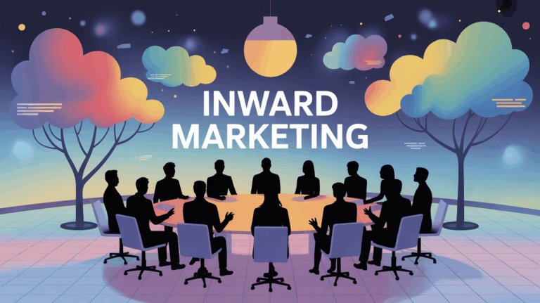 Visuel inward marketing équipes réunies autour d'une table moderne