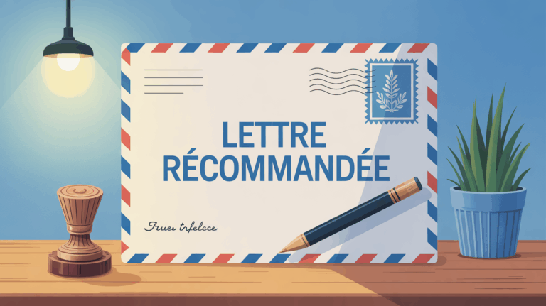 Lettre recommandée illustration enveloppe tampon stylo