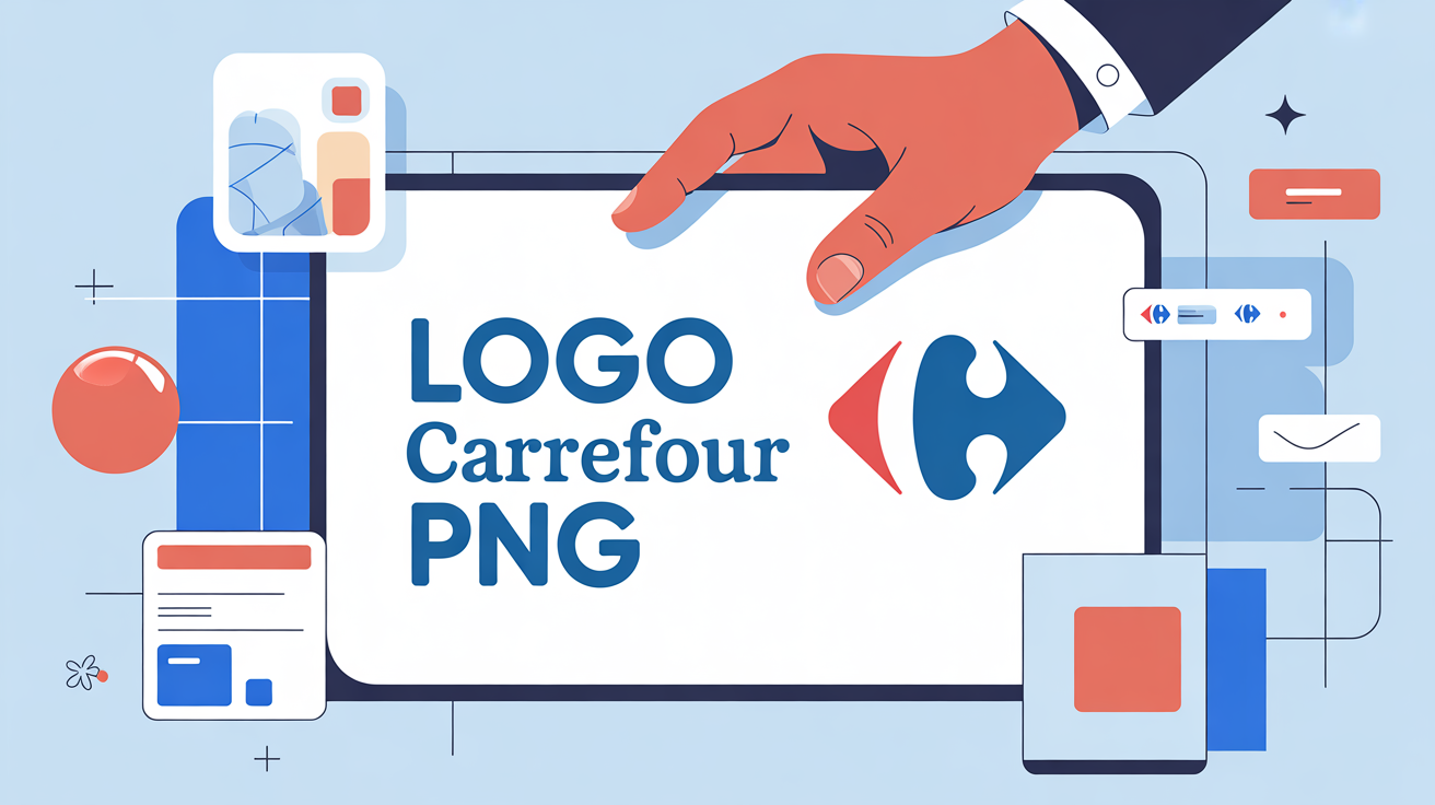 main stylisee presentant le texte logo carrefour png sur fond bleu rouge