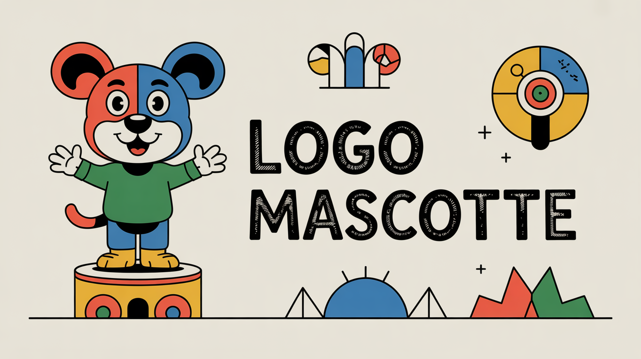 logo mascotte illustré coloré sur piédestal branding