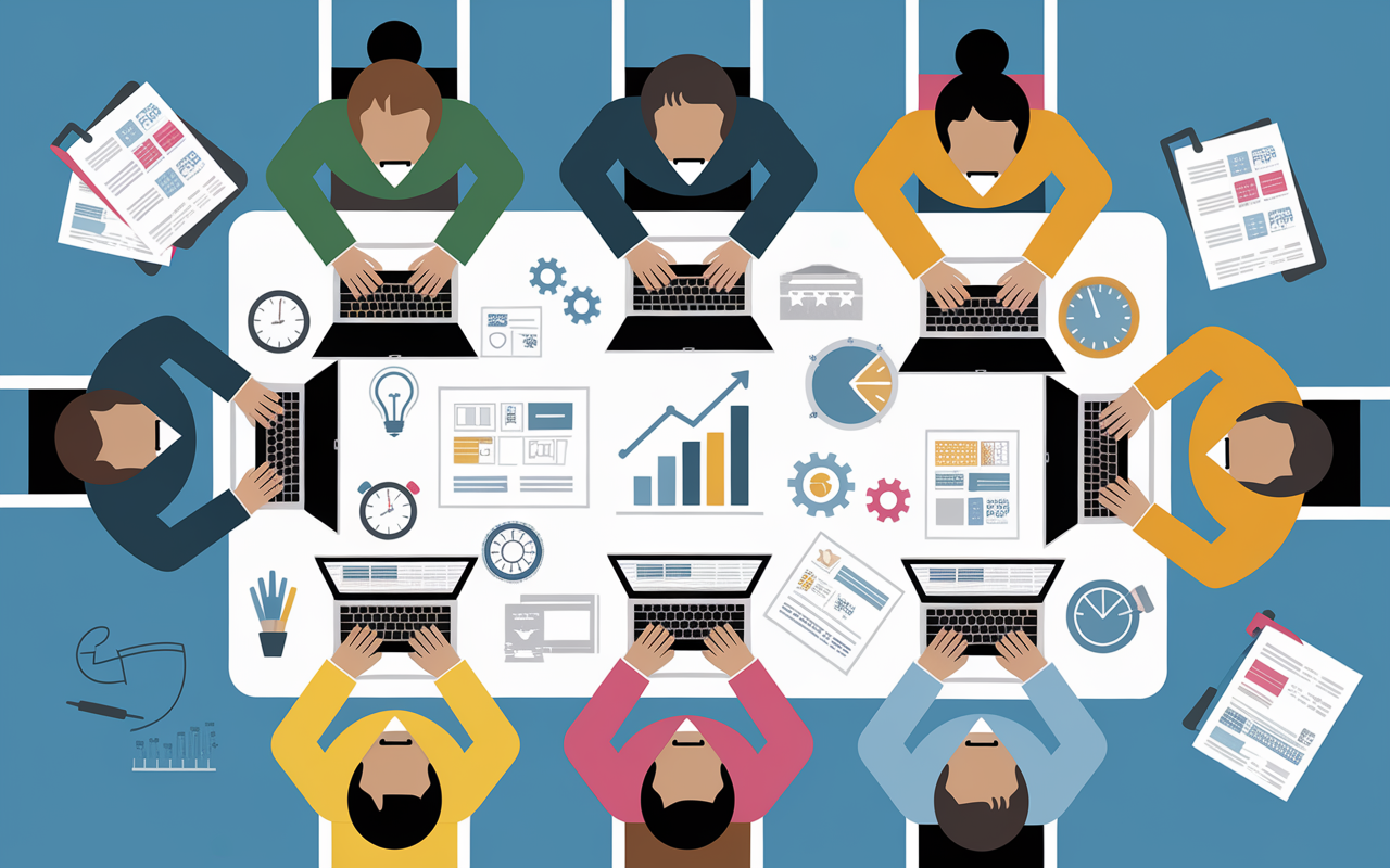 equipe discutant autour d'un plan market mix
