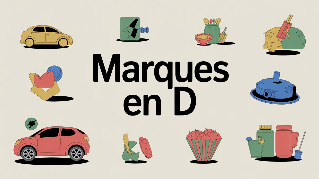 Illustration marques en D secteurs auto mode tech alimentaire divertissement
