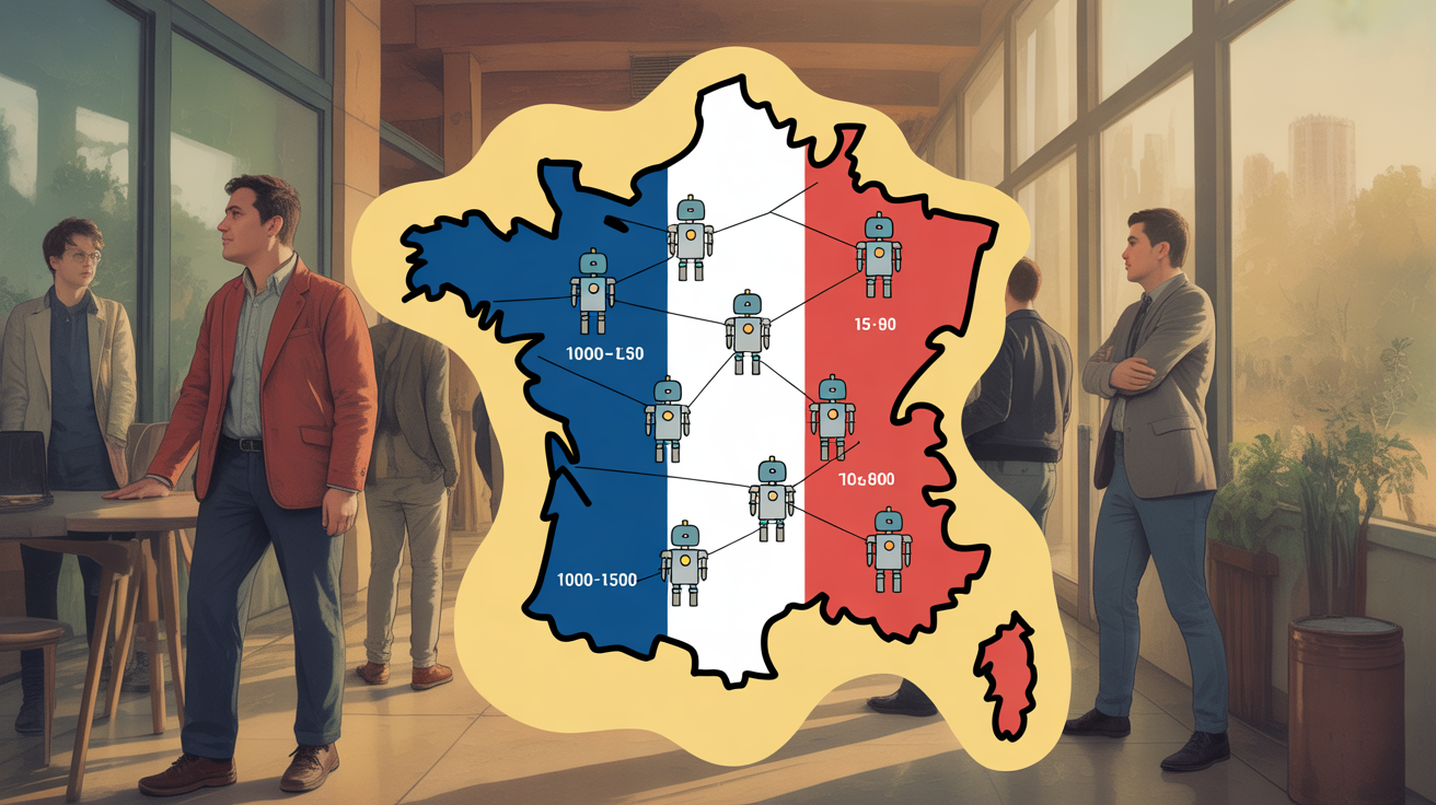 Carte stylisée de la robotique française avec chiffres clés