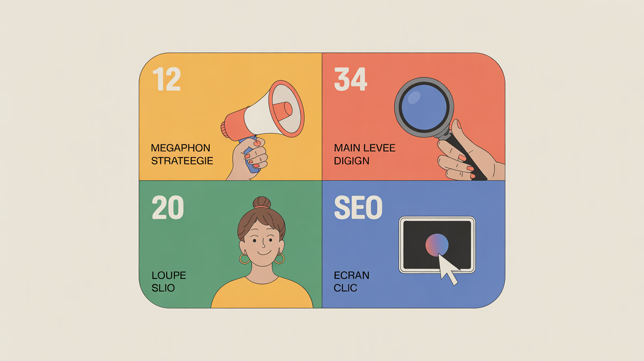 Carte stylisée 4 stratégies digitales SMA SMO SEA SEO