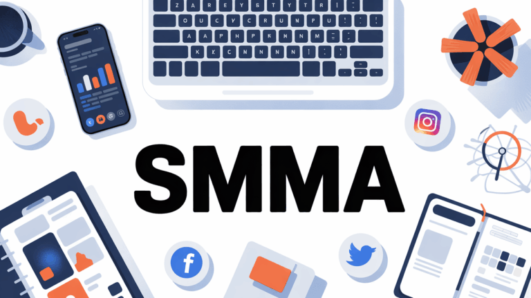 Vue bureau moderne SMMA marketing digital