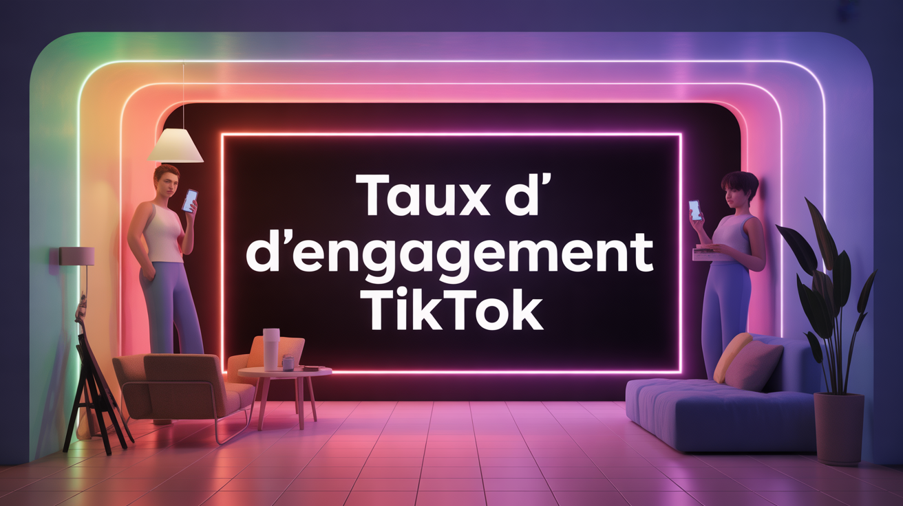 Visuel neon TikTok taux d engagement silhouettes et stats