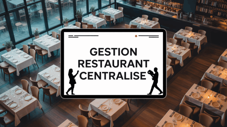 Tablette affichant un dashboard central en restaurant moderne