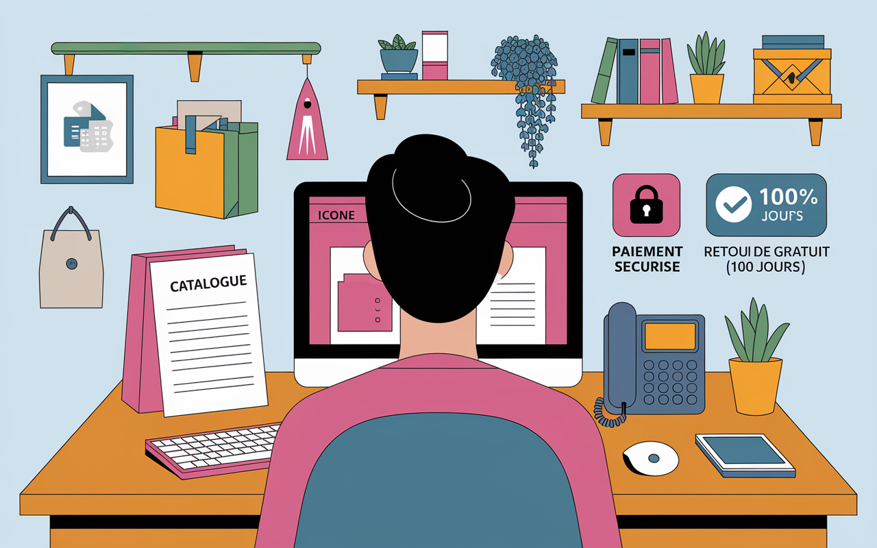 Personne devant bureau VPC, paiement securise retour 100 jours