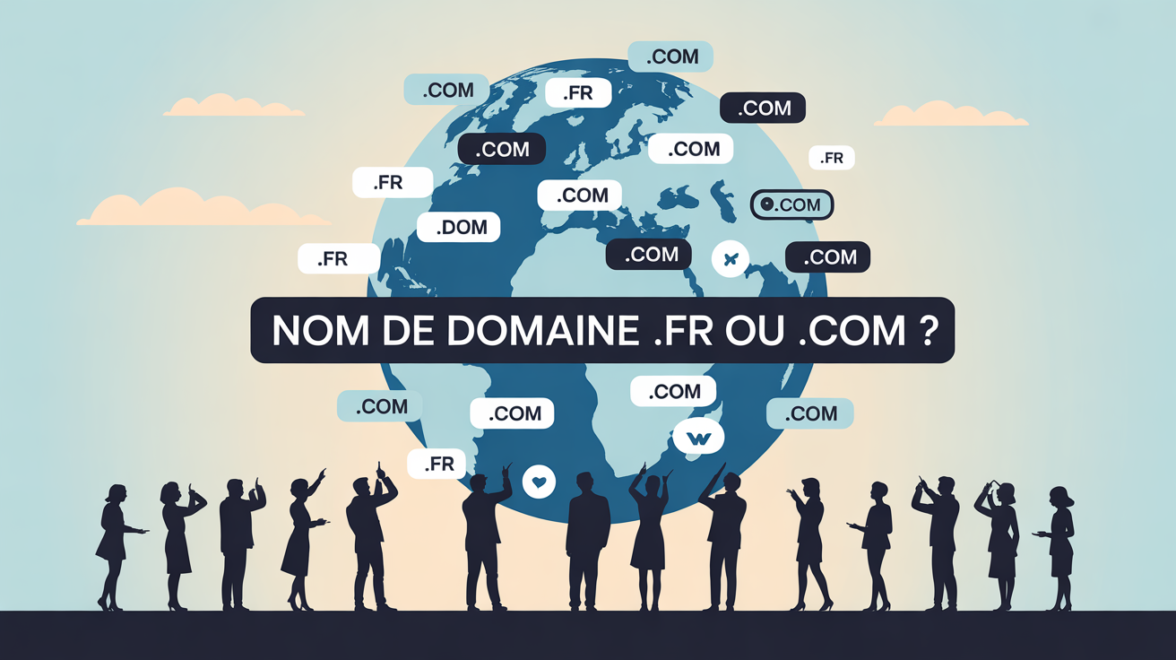 Globe web avec domaines .fr et .com illustration decision