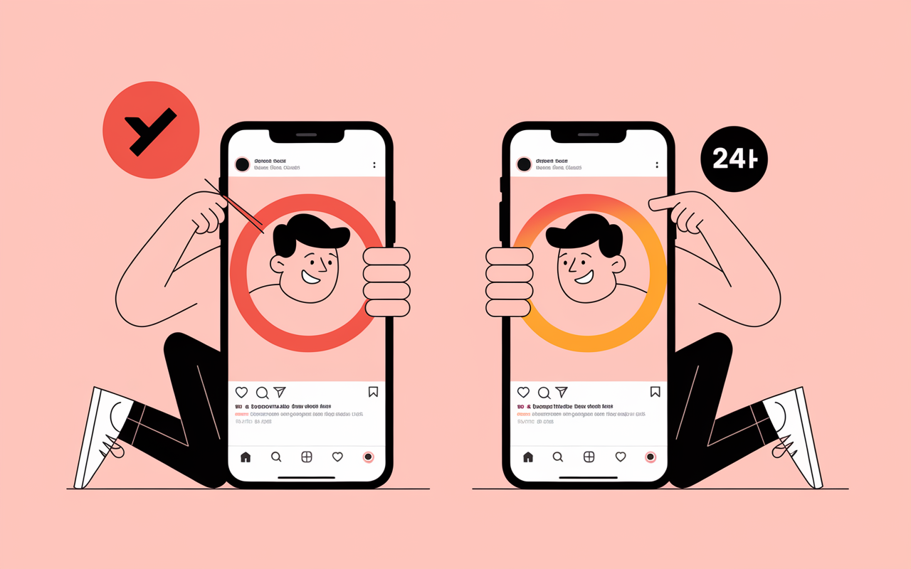 Suppression et republication Story Instagram cercle rose orange