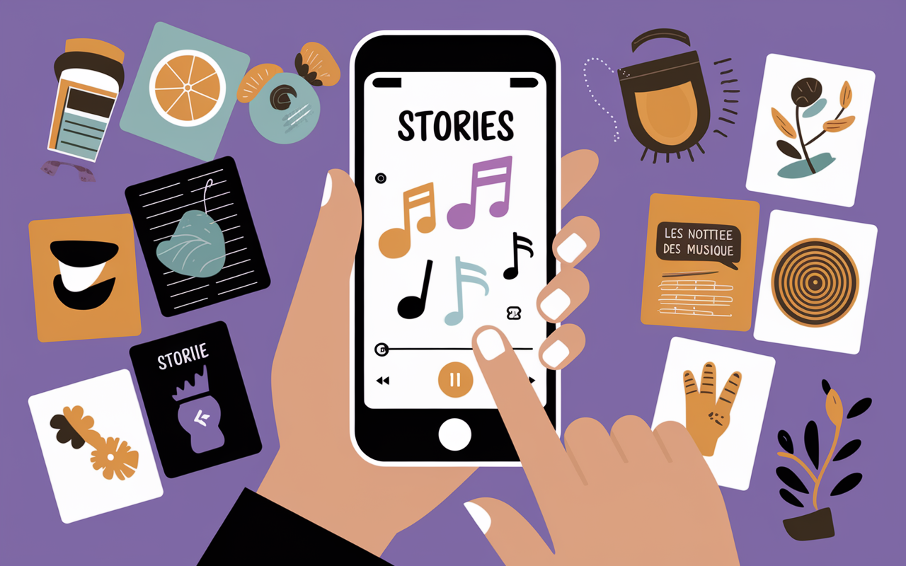 Main smartphone sticker musique stories Instagram synchronisation