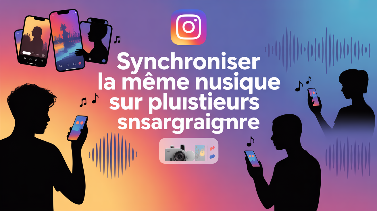 Synchroniser la meme musique sur stories Instagram, silhouettes smartphone, ambiance moderne