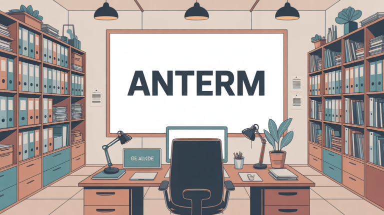 Illustration bureau avec tableau terminologie Anterm