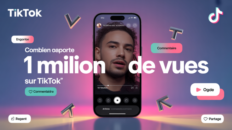 Illustration smartphone TikTok argent engagement combien rapporte 1 million de vues 2025