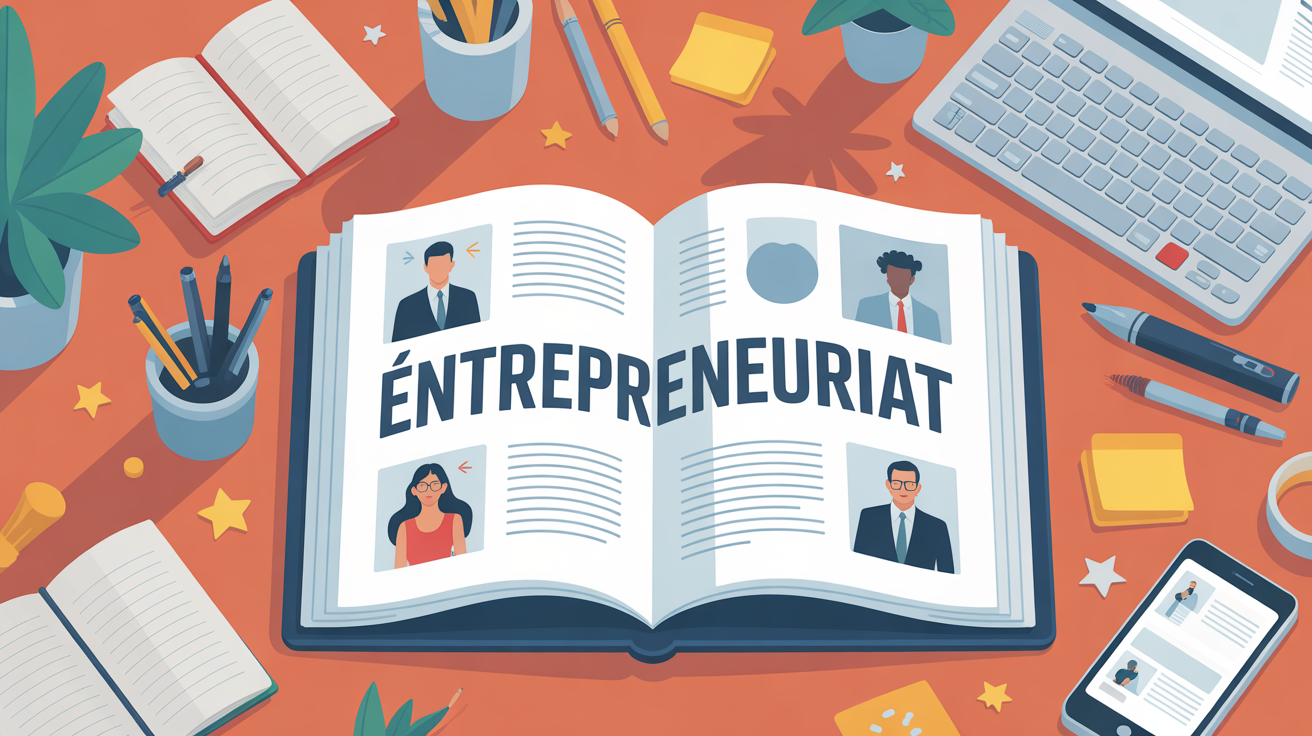 illustration magazine entrepreneuriat sur table outils universels