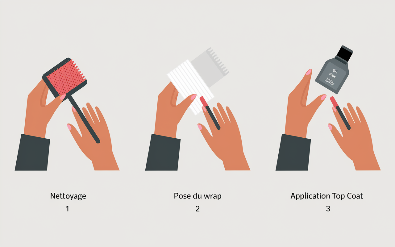 vignettes étapes pose manucure vegan wraps top coat