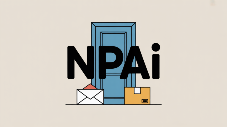 Image enveloppe et colis NPAI devant une porte