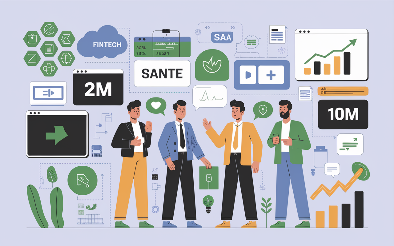 Icônes secteurs pop startup fintech, santé, greentech, croissance