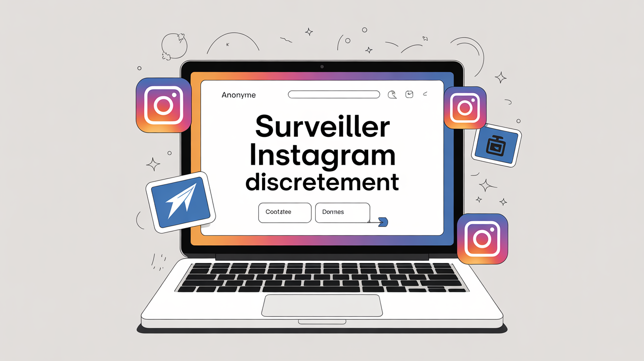 Ordinateur avec ecran anonyme surveiller Instagram discretement
