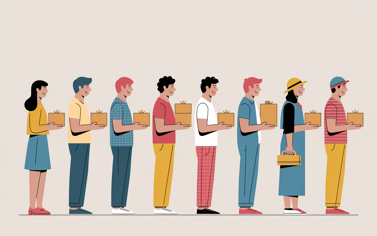 Personnages recevant colis test produit TRND