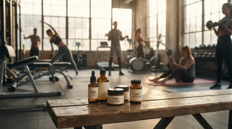 flacons huile cbd creme capsules salle de sport moderne