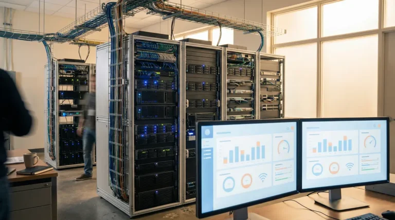 Serveurs WordPress connectés dashboard lumineux