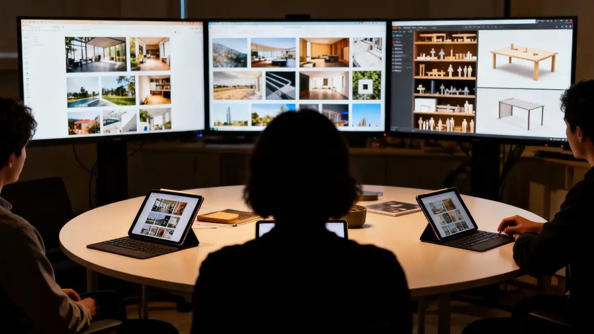 Équipe autour d’écrans, sélection de modèles Canva marketing visuel