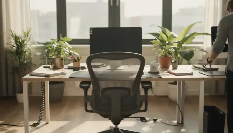 bureau moderne organise productivite plante ergonomie