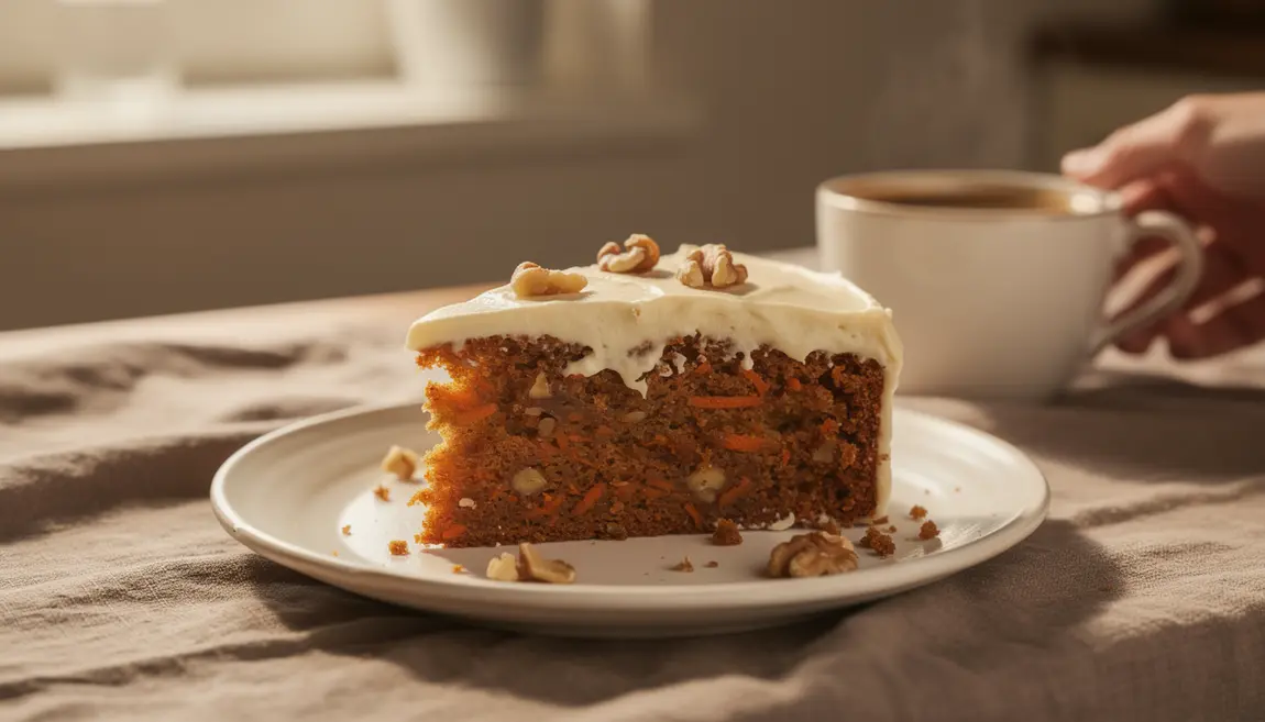 Part carrot cake maison glaçage cream cheese et café