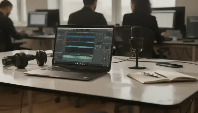 Ordinateur portable avec logiciel Audacity pour enregistrer musique PC