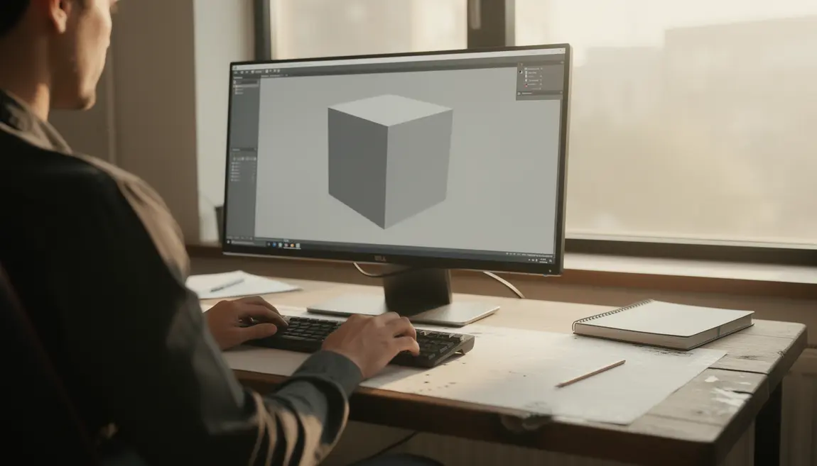 Vue espace de travail sur ordinateur modele 3d gratuit