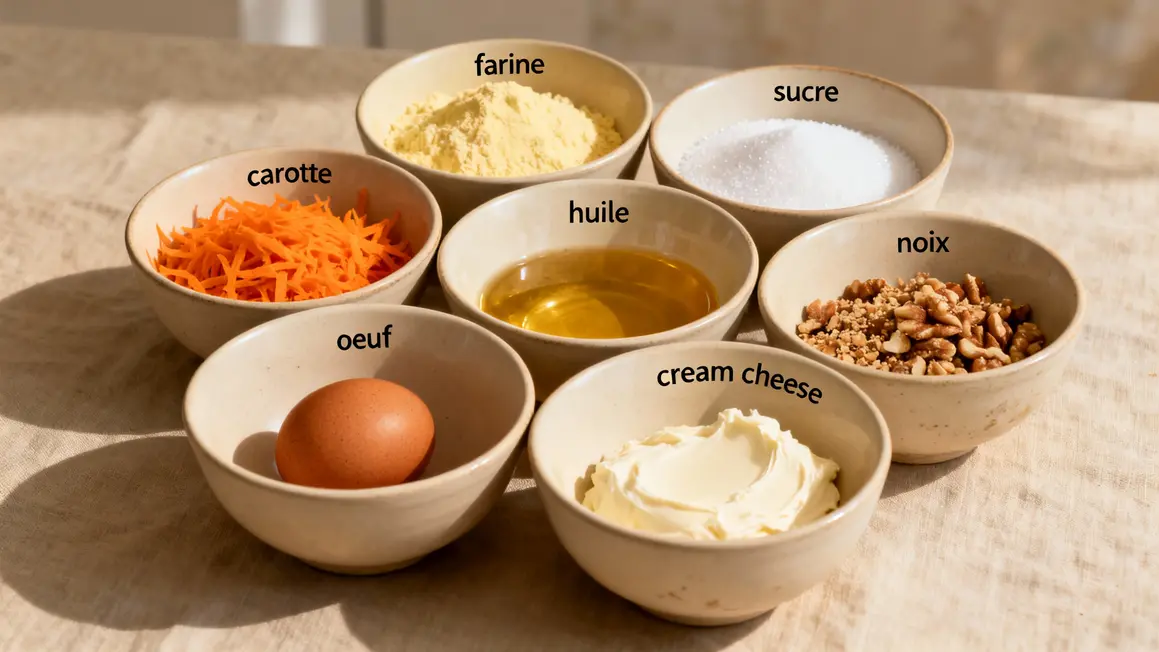 Bols ingrédients essentiels carrot cake