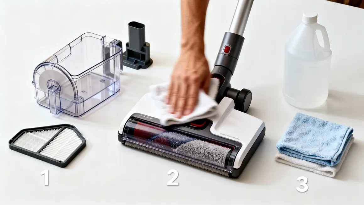 Etapes nettoyage aspirateur de table pour supprimer odeur