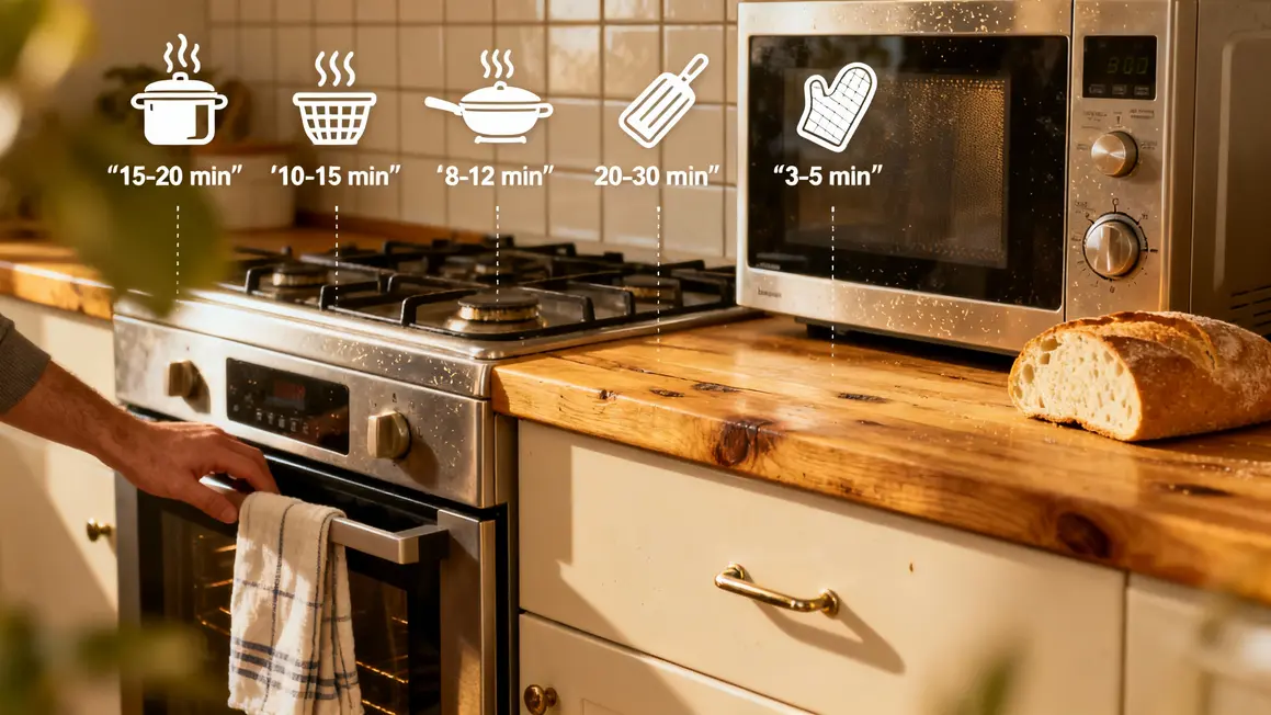 Tableau visuel cuisson carottes eau vapeur poele four micro-ondes temps