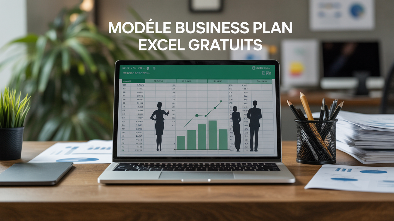 Visuel business plan excel sur laptop moderne