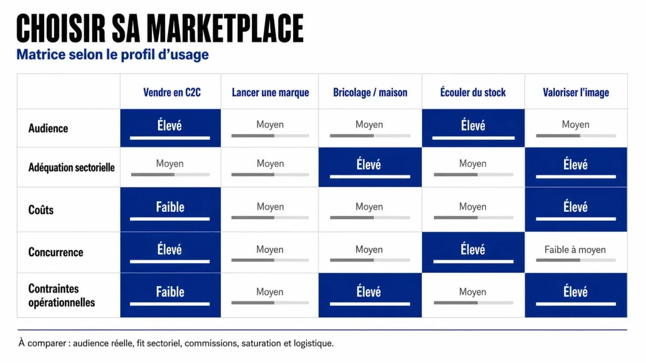 Top marketplace : matrice visuelle pour choisir la marketplace selon son profil